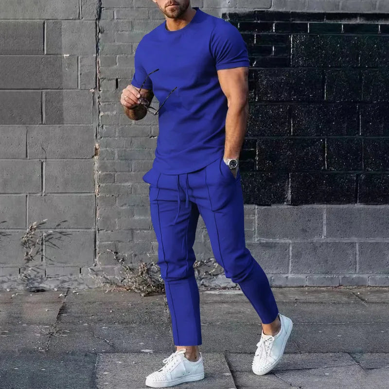 Men's Sports Set – Casual Round Neck Short Sleeve T-Shirt & Shorts