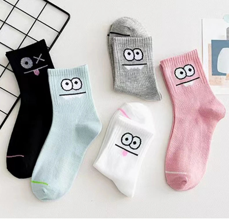 5 Pairs Women's Fun Expression Socks – Comfy Mid-Calf Hosiery