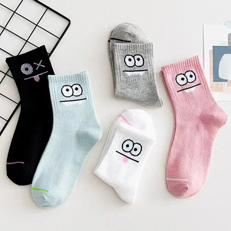 5 Pairs Women's Fun Expression Socks – Comfy Mid-Calf Hosiery