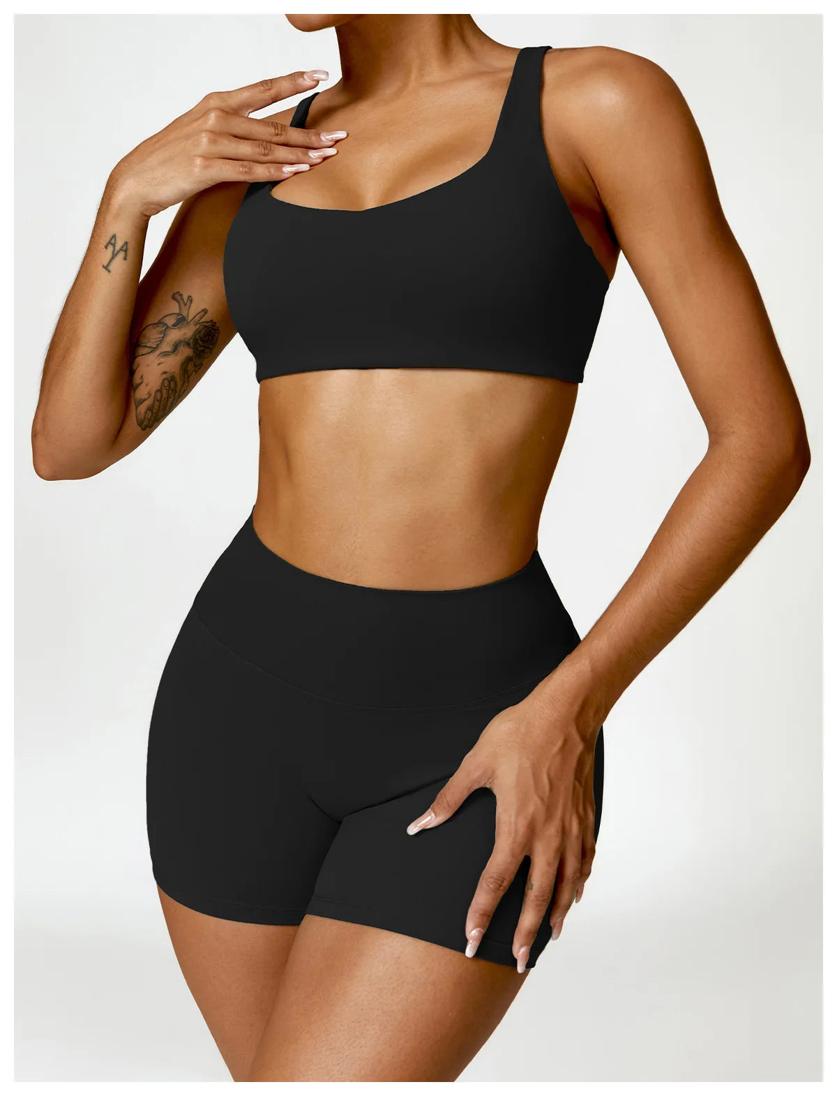 2-Piece Women's Yoga Set – Long Sleeve Top, Shorts & Sports Bra