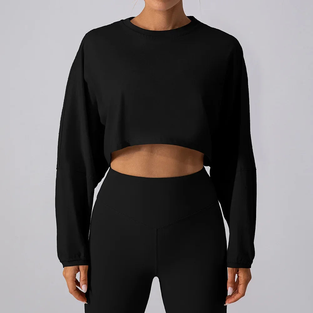 Women’s Long Sleeve Sports Crop Top – Yoga & Gym Workout Shirt