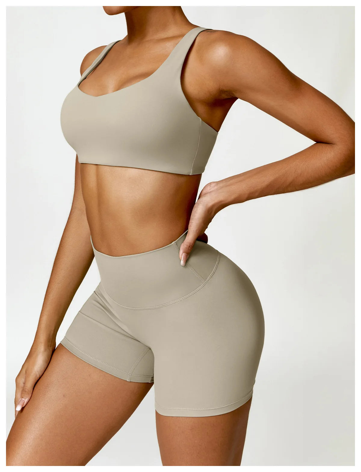 2-Piece Women's Yoga Set – Long Sleeve Top, Shorts & Sports Bra