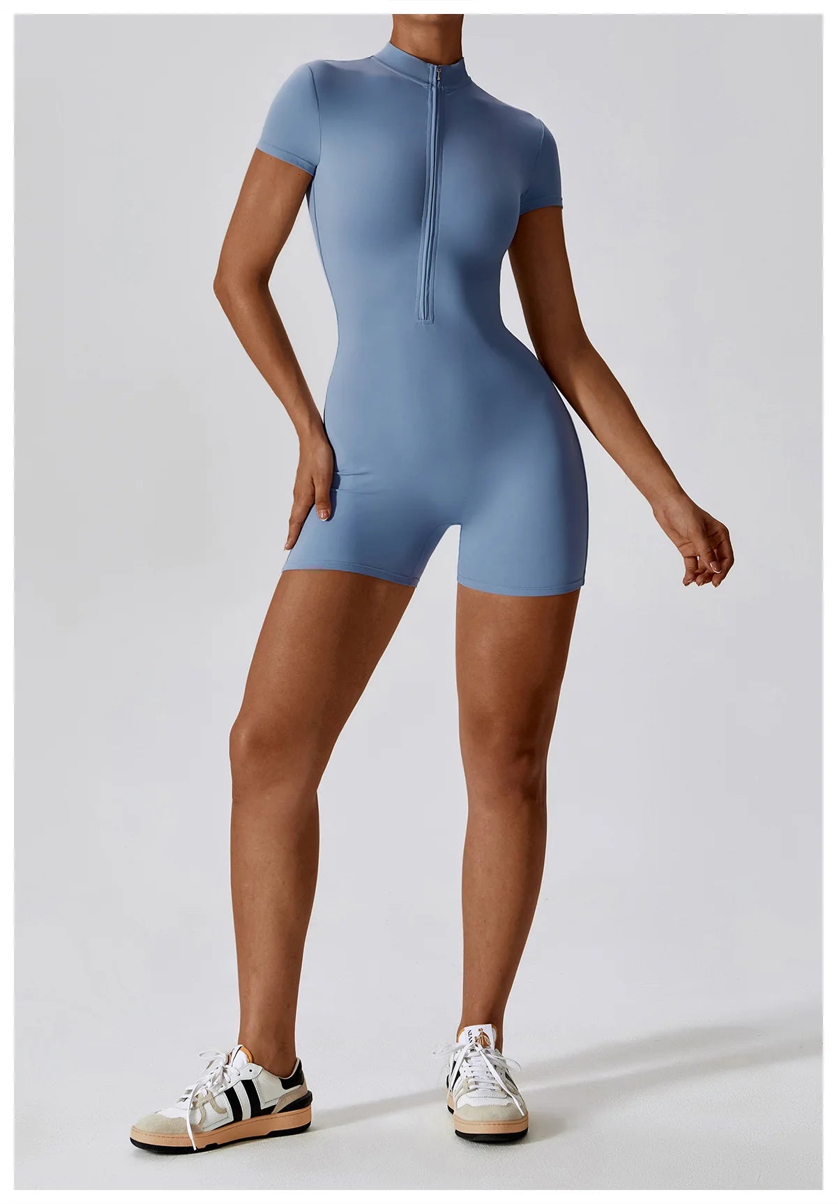 Women's Yoga Jumpsuit – Short Sleeve Zipper Bodysuit for Fitness & Running