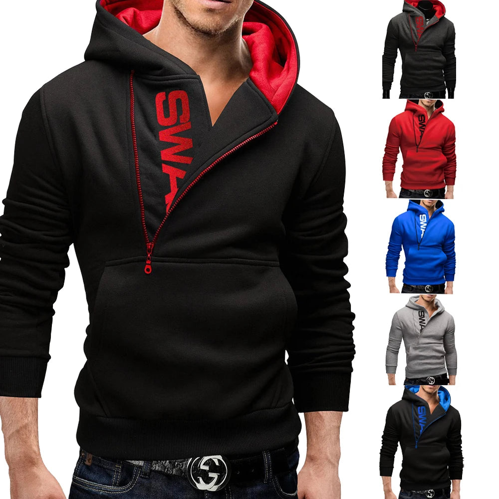 Men's Hooded Sweatshirt – Zipper Pullover, High Neck Jacket & Coat