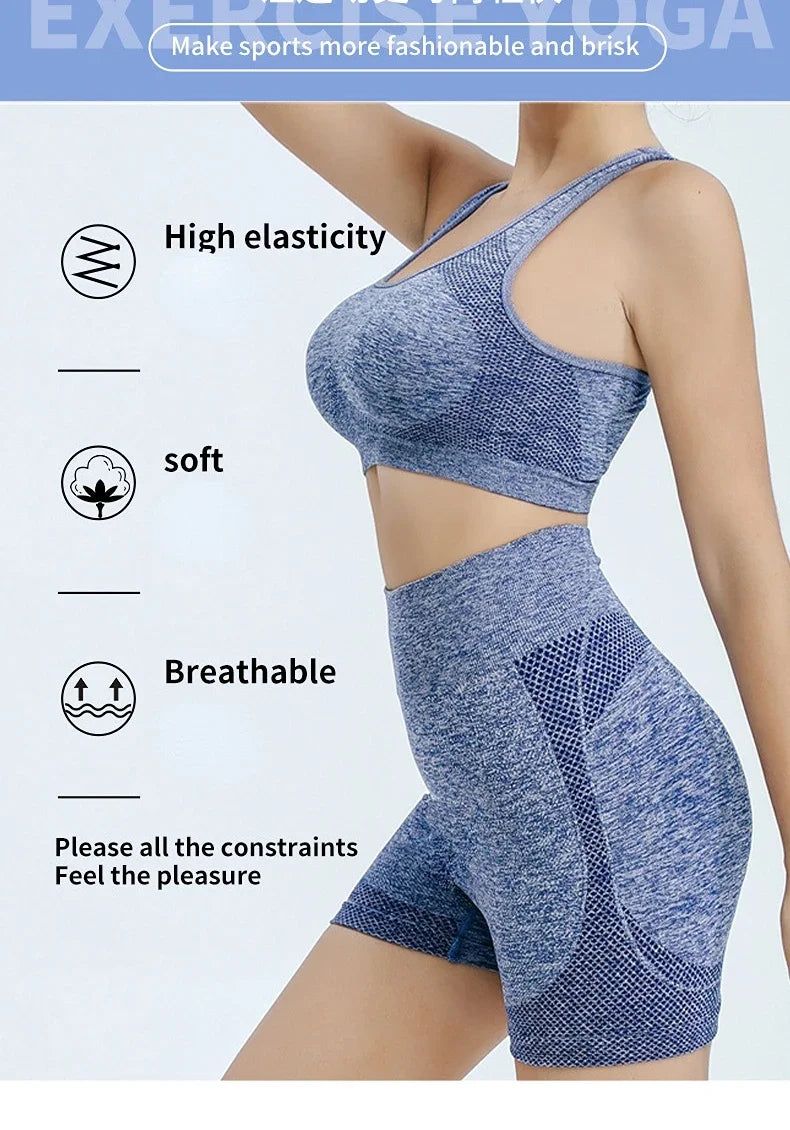 Women's Seamless Yoga Set – Sports Bra, Gym Shorts & Leggings
