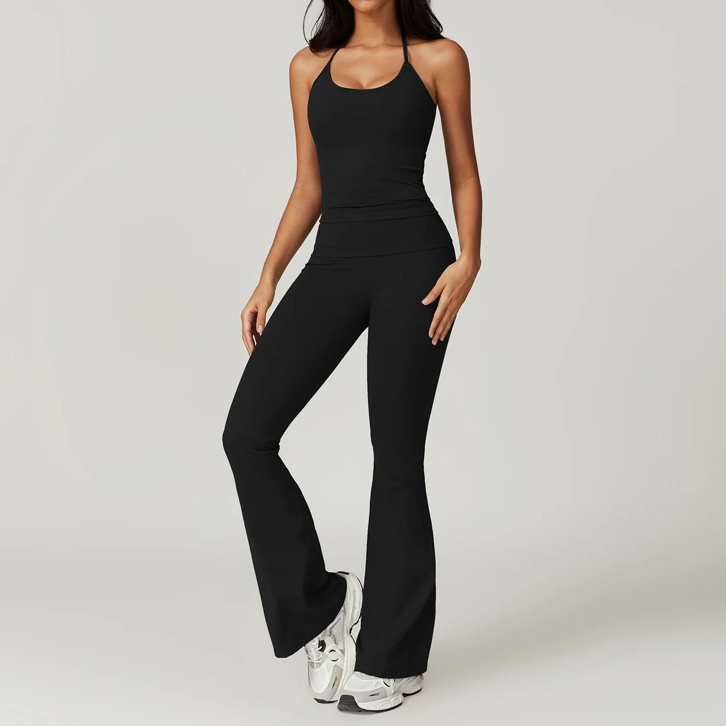 2-Piece Women's Yoga Set – Flared Trousers & Sports Bra Crop Top