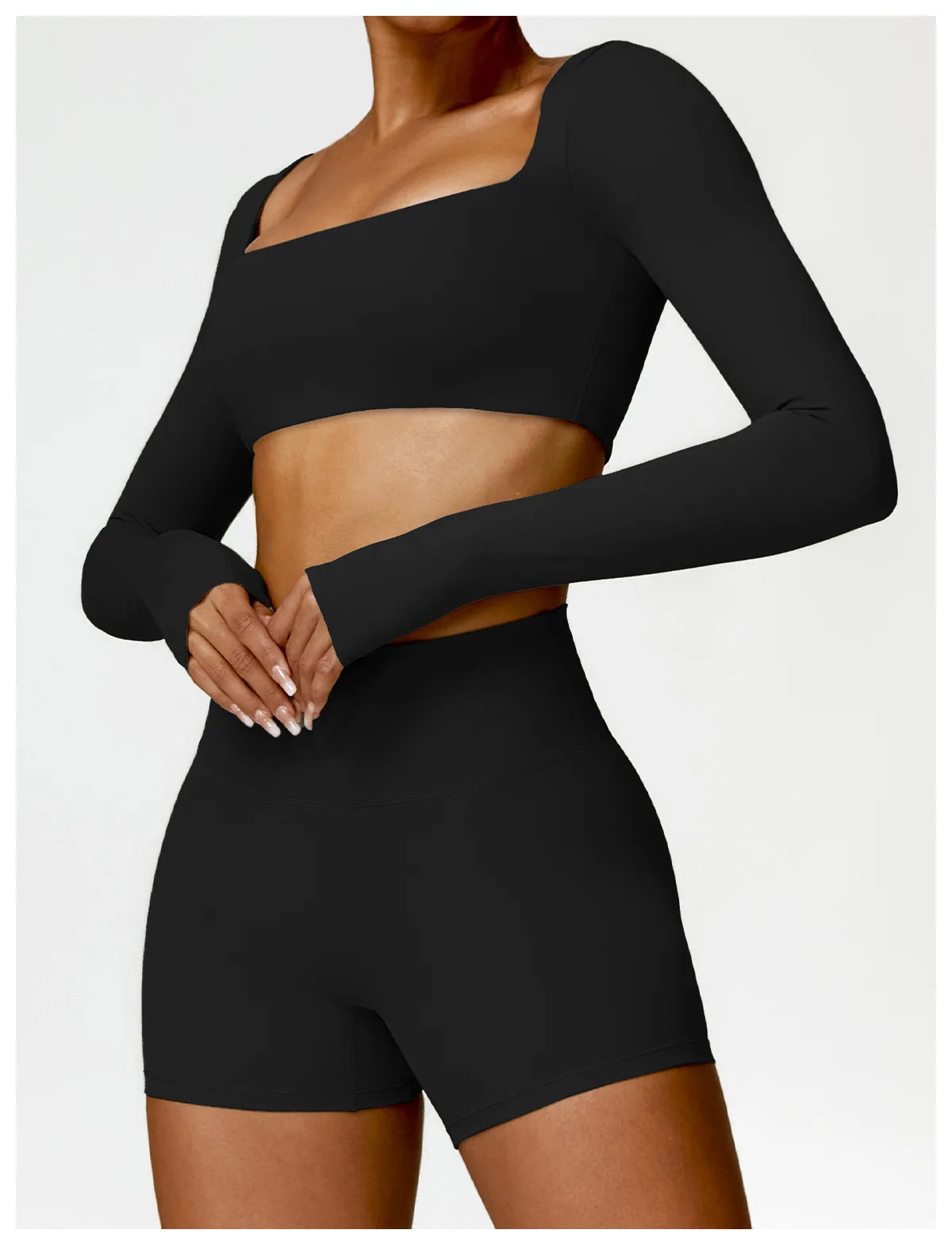 2-Piece Women's Yoga Set – Long Sleeve Top, Shorts & Sports Bra
