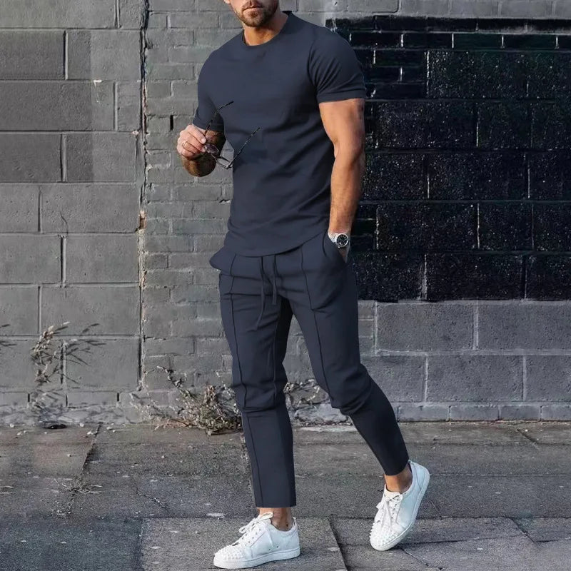 Men's Sports Set – Casual Round Neck Short Sleeve T-Shirt & Shorts
