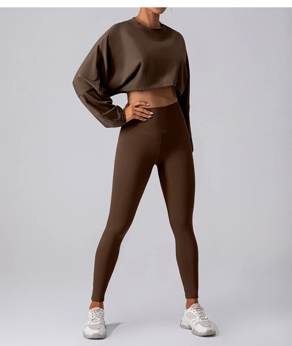 Women’s Long Sleeve Sports Crop Top – Yoga & Gym Workout Shirt