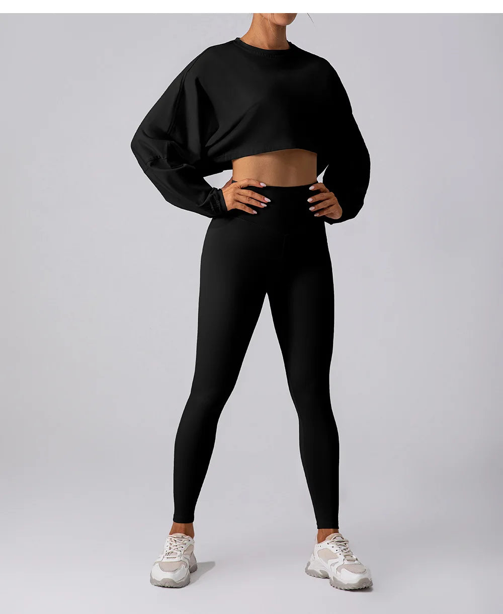 Women’s Long Sleeve Sports Crop Top – Yoga & Gym Workout Shirt