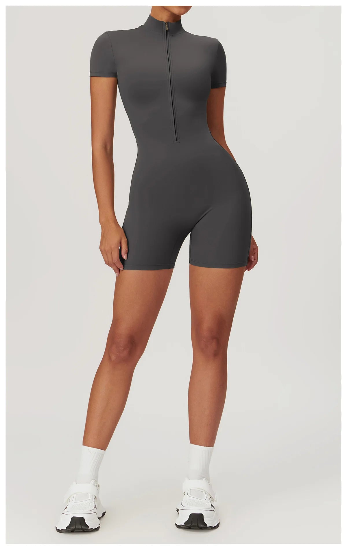 Women's Yoga Jumpsuit – Short Sleeve Zipper Bodysuit for Fitness & Running