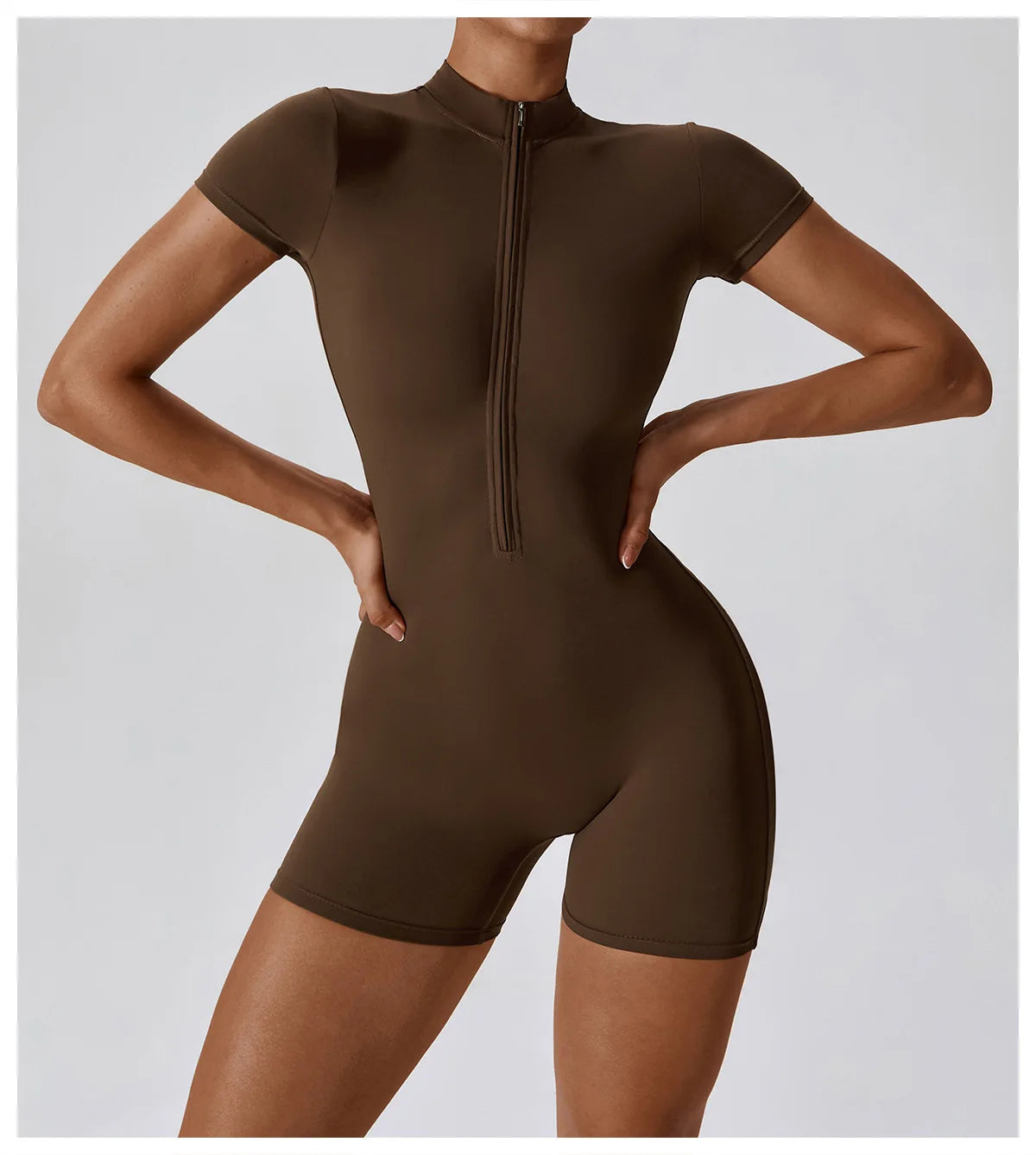 Women's Yoga Jumpsuit – Short Sleeve Zipper Bodysuit for Fitness & Running