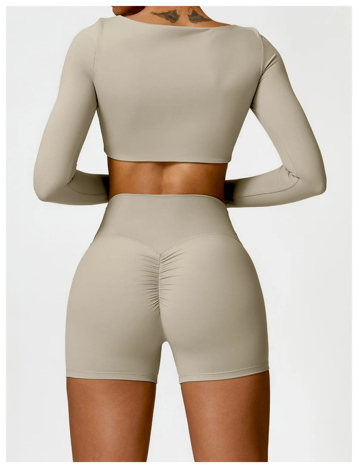 2-Piece Women's Yoga Set – Long Sleeve Top, Shorts & Sports Bra