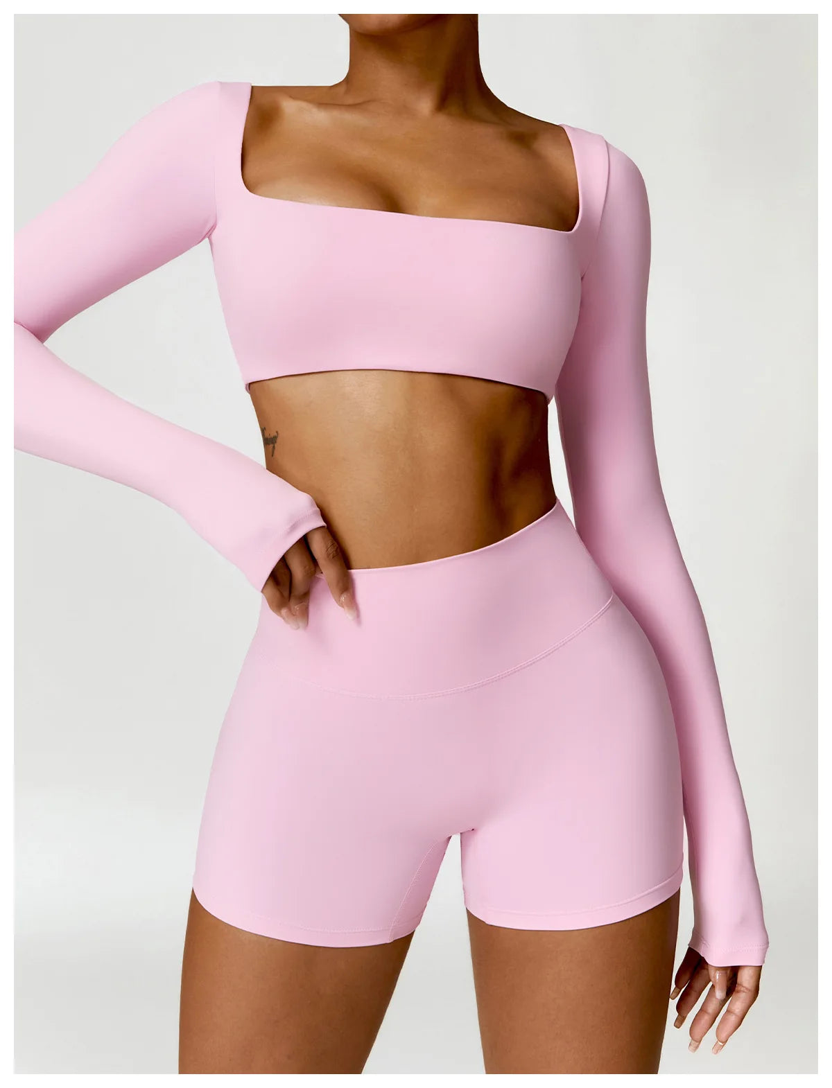 2-Piece Women's Yoga Set – Long Sleeve Top, Shorts & Sports Bra