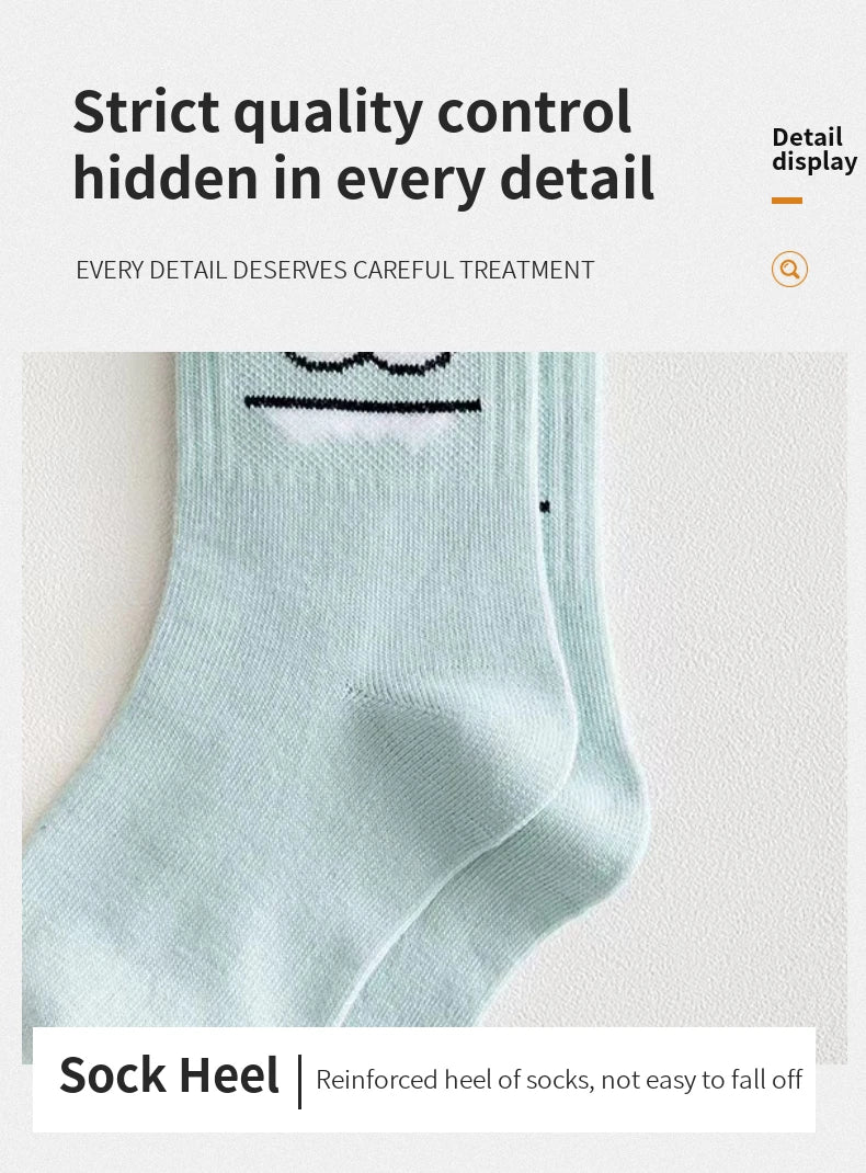 5 Pairs Women's Fun Expression Socks – Comfy Mid-Calf Hosiery