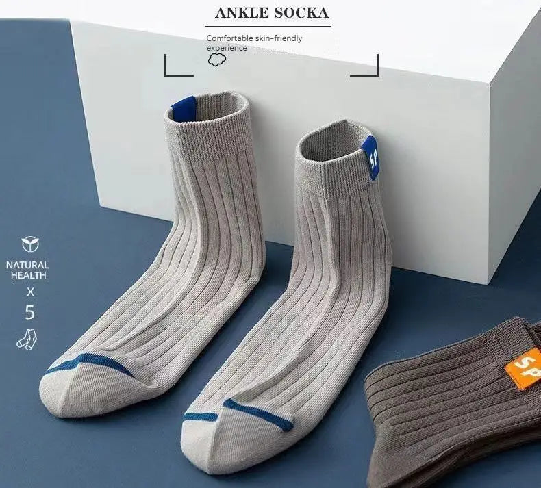 5 Pairs Men's Mid-Calf Socks – Warm, Breathable, Sweat-Absorbing Sports Socks