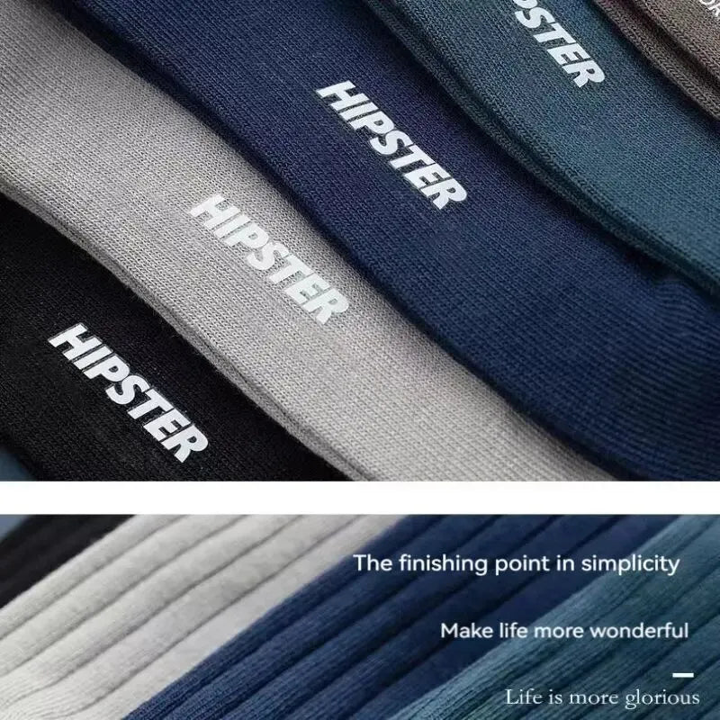 5 Pairs Men's Mid-Calf Socks – Warm, Breathable, Sweat-Absorbing Sports Socks