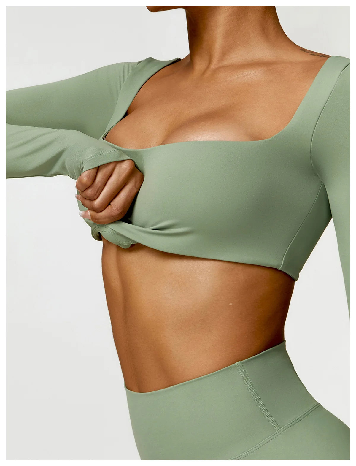 2-Piece Women's Yoga Set – Long Sleeve Top, Shorts & Sports Bra