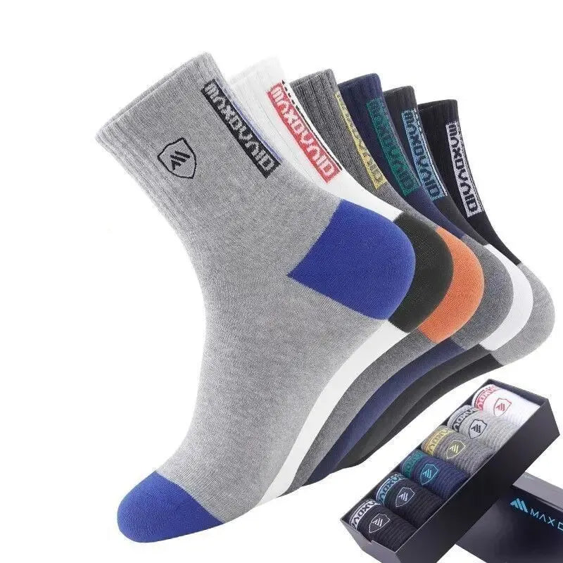 5 Pairs Men's Mid-Calf Socks – Warm, Breathable, Sweat-Absorbing Sports Socks