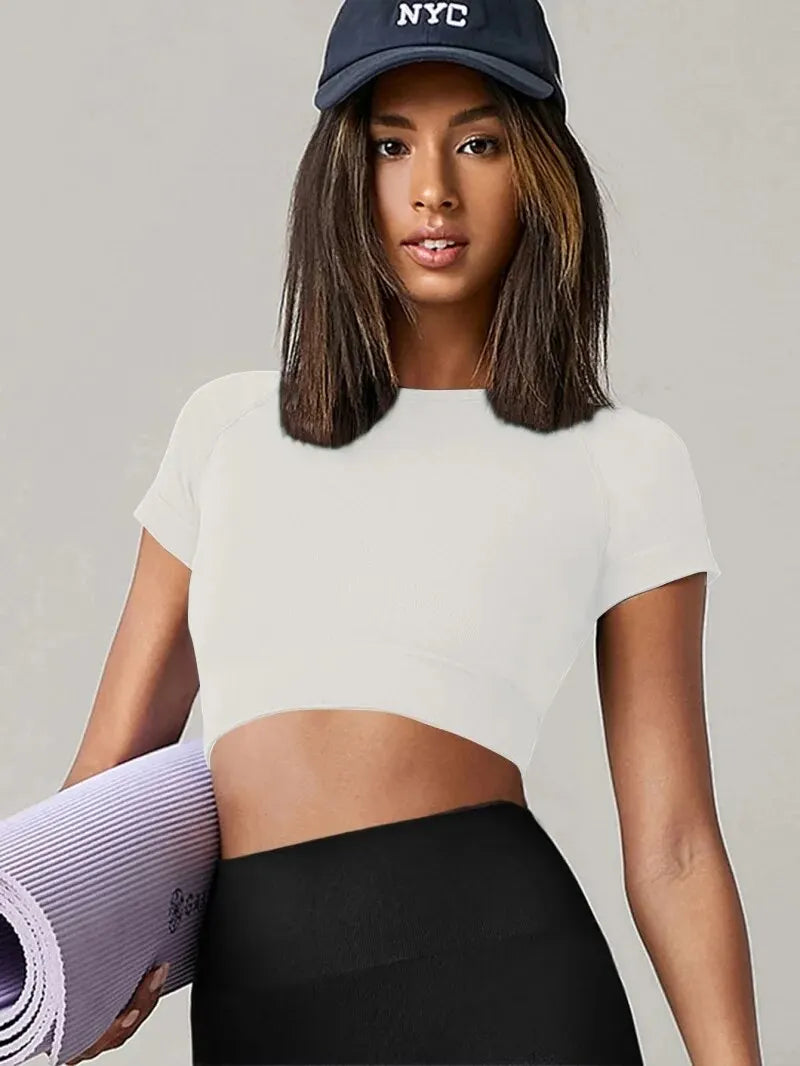 Women's Seamless Yoga Top – Short Sleeve Fitness & Active Wear Shirt