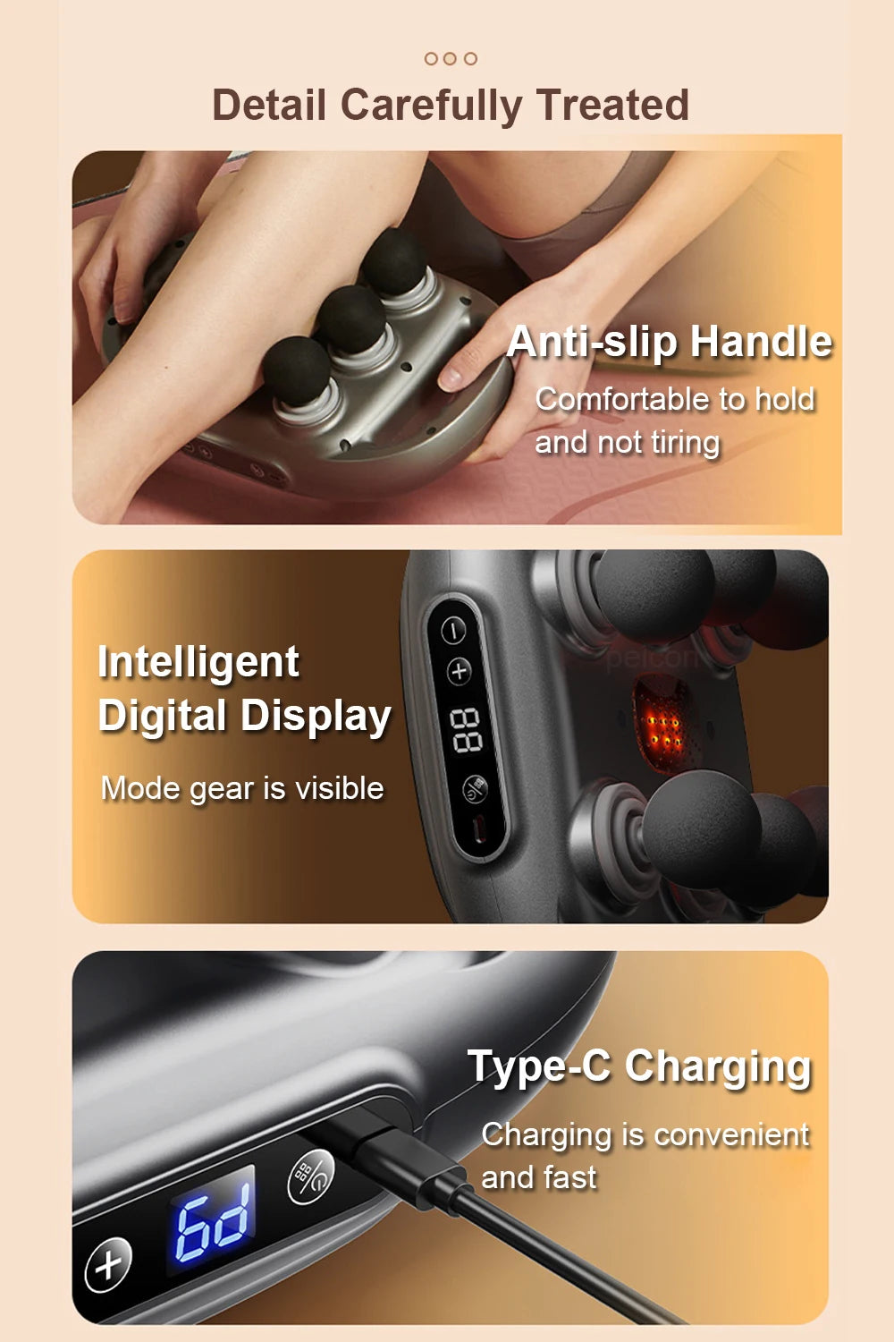 High-Frequency Muscle Massage Gun – 6 Heads for Back, Waist & Full Body Relief