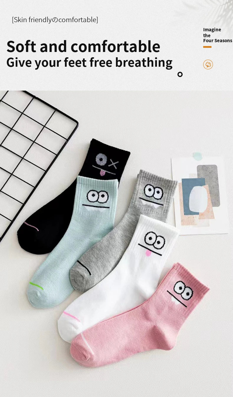 5 Pairs Women's Fun Expression Socks – Comfy Mid-Calf Hosiery