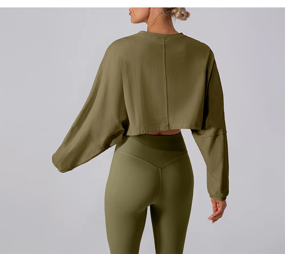 Women’s Long Sleeve Sports Crop Top – Yoga & Gym Workout Shirt