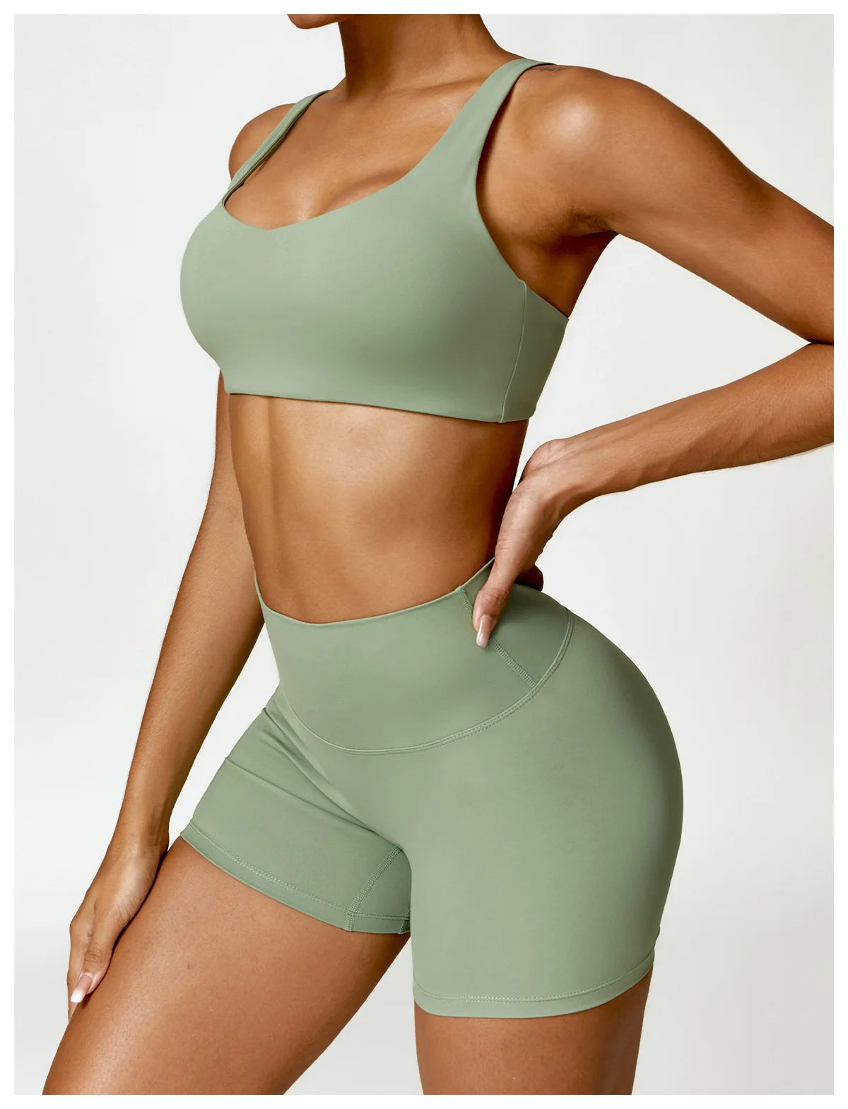 2-Piece Women's Yoga Set – Long Sleeve Top, Shorts & Sports Bra
