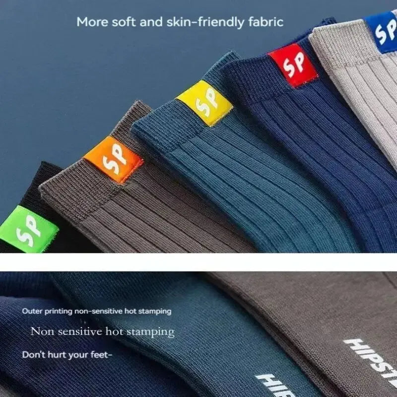 5 Pairs Men's Mid-Calf Socks – Warm, Breathable, Sweat-Absorbing Sports Socks