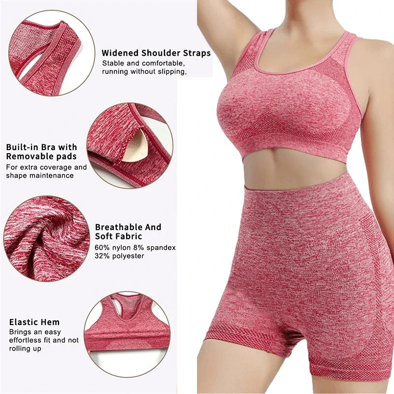 Women's Seamless Yoga Set – Sports Bra, Gym Shorts & Leggings
