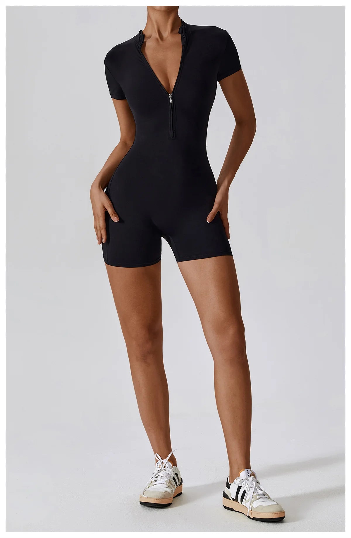 Women's Yoga Jumpsuit – Short Sleeve Zipper Bodysuit for Fitness & Running