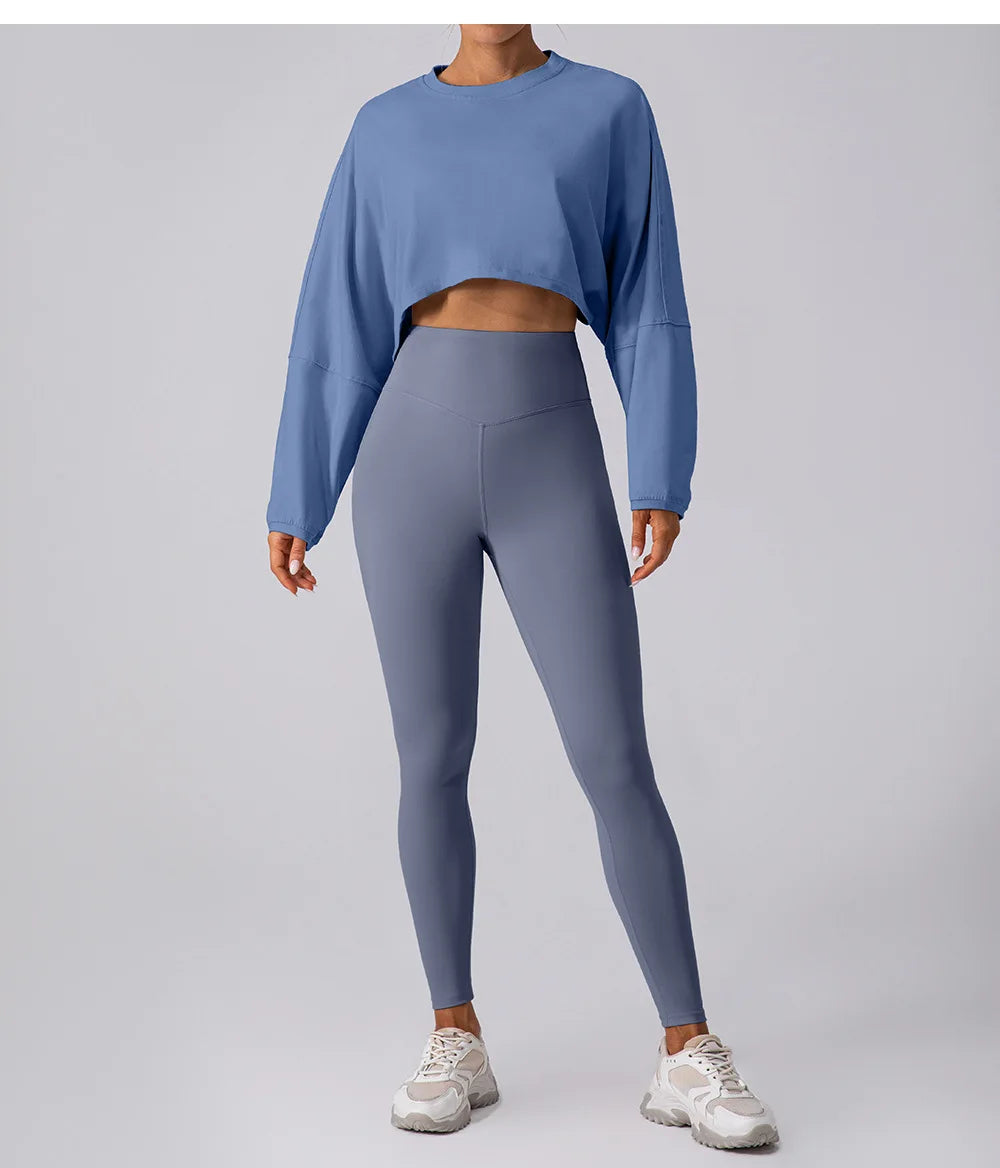 Women’s Long Sleeve Sports Crop Top – Yoga & Gym Workout Shirt