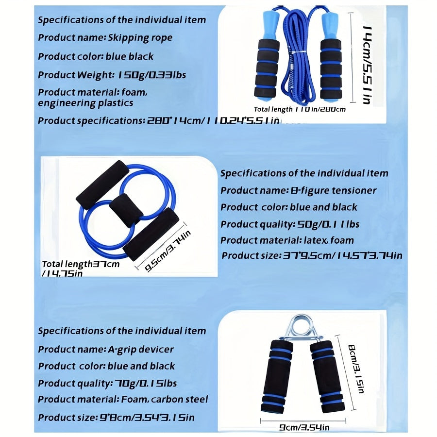 Blue Push-Up Wheel & Jump Rope Set – Grip and Pull Device for Core Training