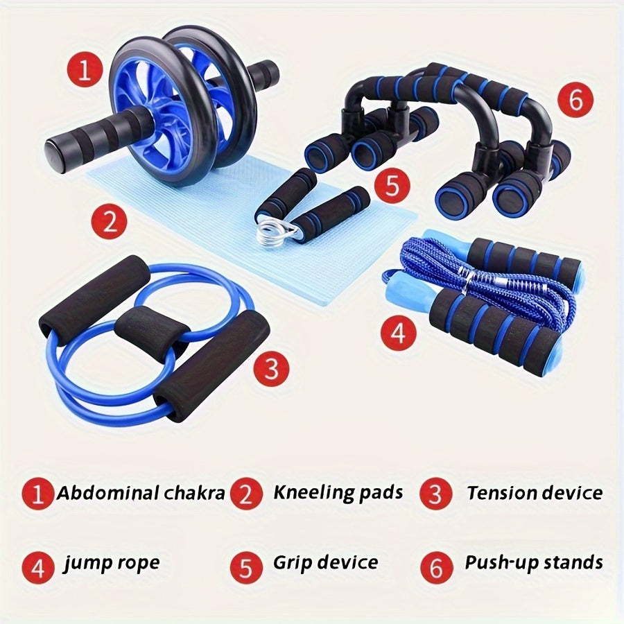 Blue Push-Up Wheel & Jump Rope Set – Grip and Pull Device for Core Training