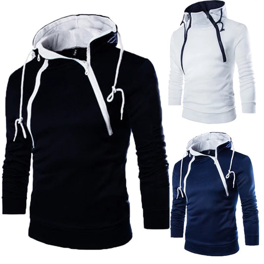Men's Hooded Sweatshirt – Zipper Pullover, High Neck Jacket & Coat
