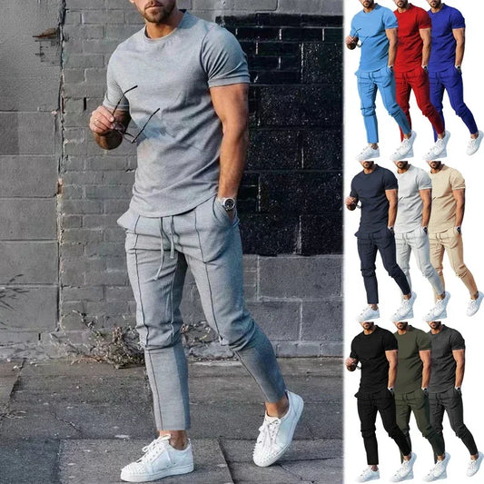Men's Sports Set – Casual Round Neck Short Sleeve T-Shirt & Shorts