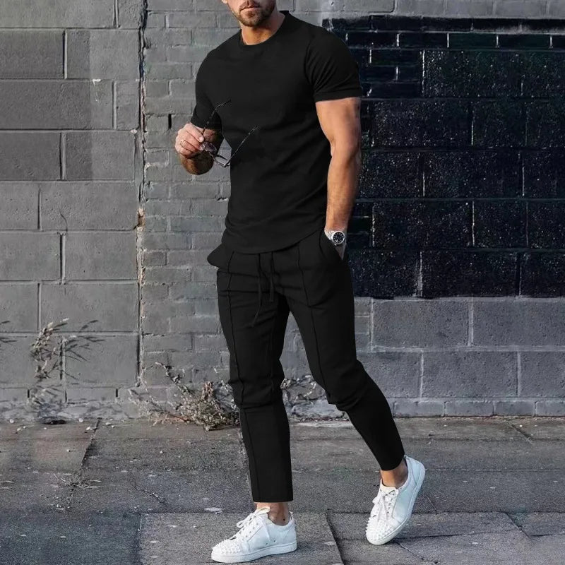 Men's Sports Set – Casual Round Neck Short Sleeve T-Shirt & Shorts