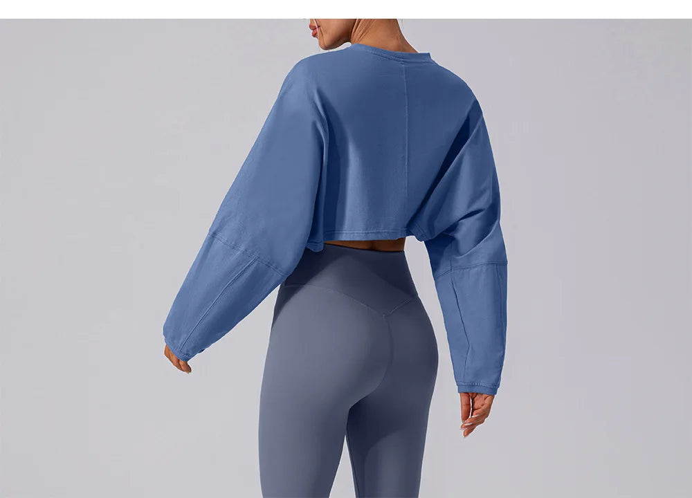 Women’s Long Sleeve Sports Crop Top – Yoga & Gym Workout Shirt