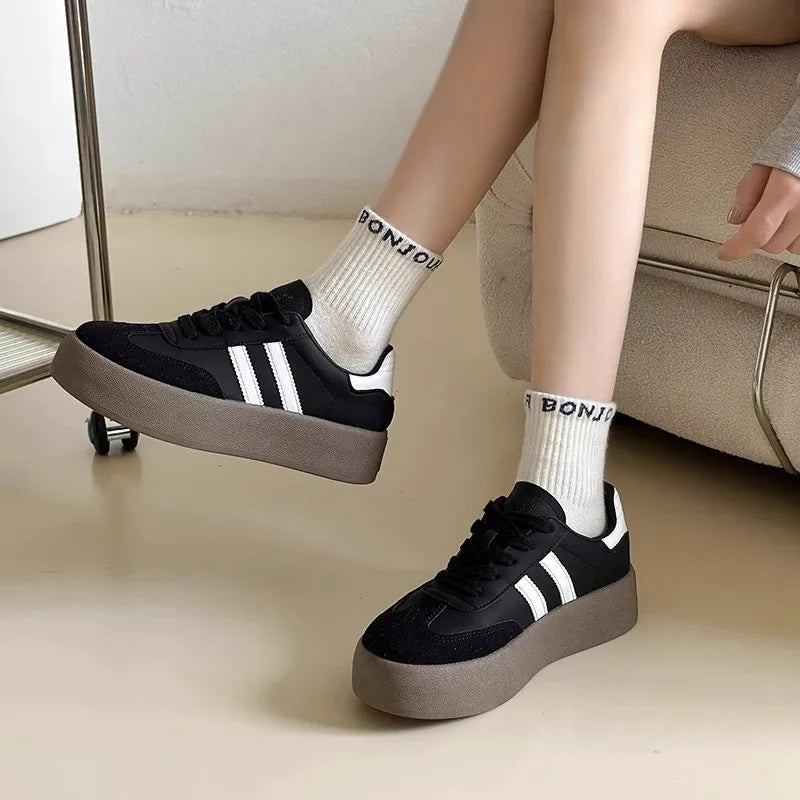 Women's Sports Shoes – Thick Sole, Soft Cowhide Casual Training Sneakers