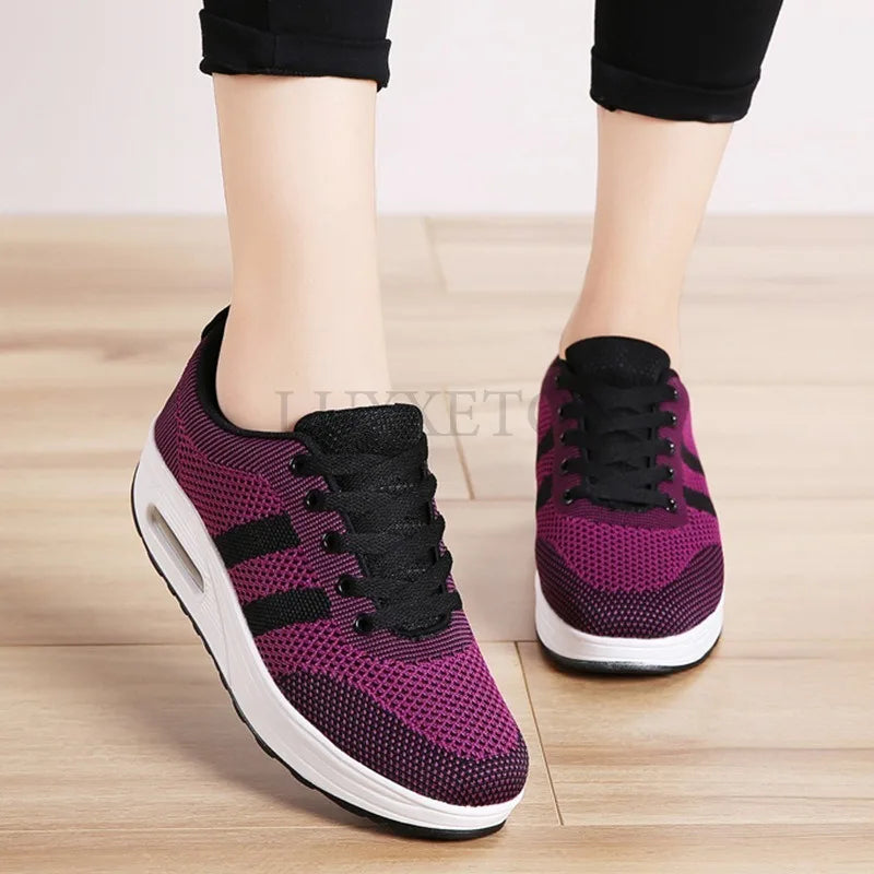 Women's Sports Shoes – Breathable, Lightweight with Thick Sole, Comfortable Casual Outdoor Footwear