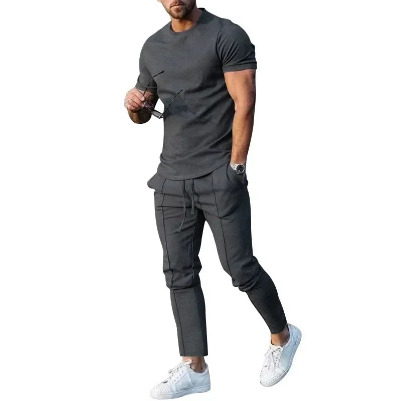 Men's Sports Set – Casual Round Neck Short Sleeve T-Shirt & Shorts