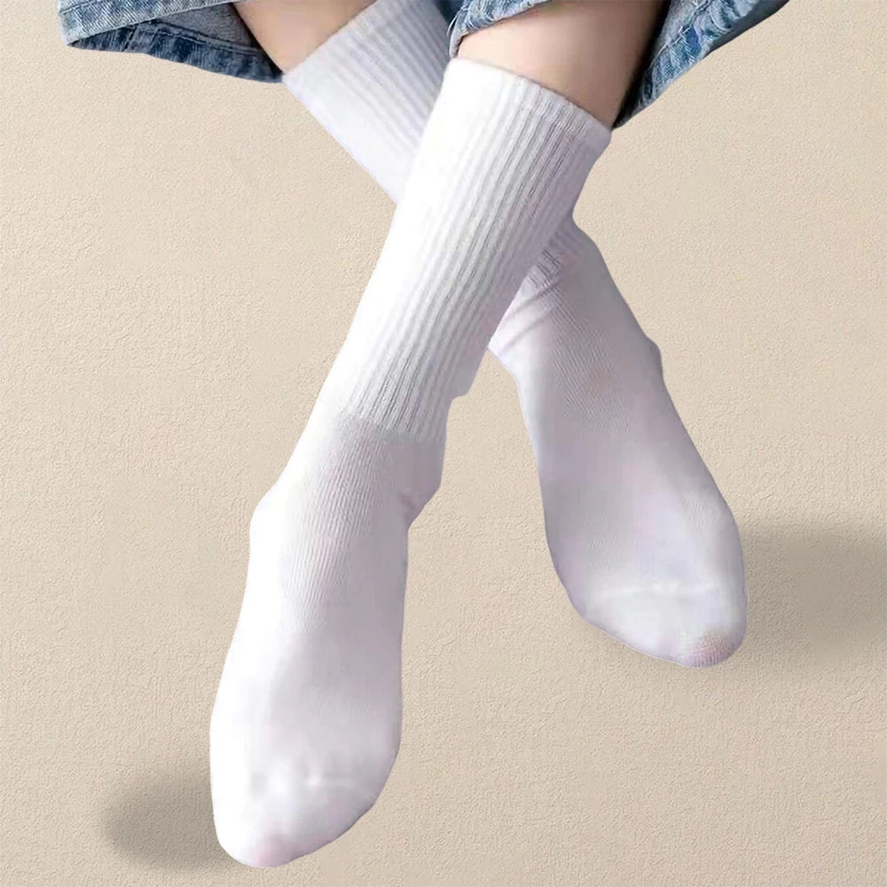 5 Pairs Women's Solid Color Socks – Breathable, Odor-Resistant & Comfortable