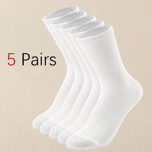 5 Pairs Women's Solid Color Socks – Breathable, Odor-Resistant & Comfortable