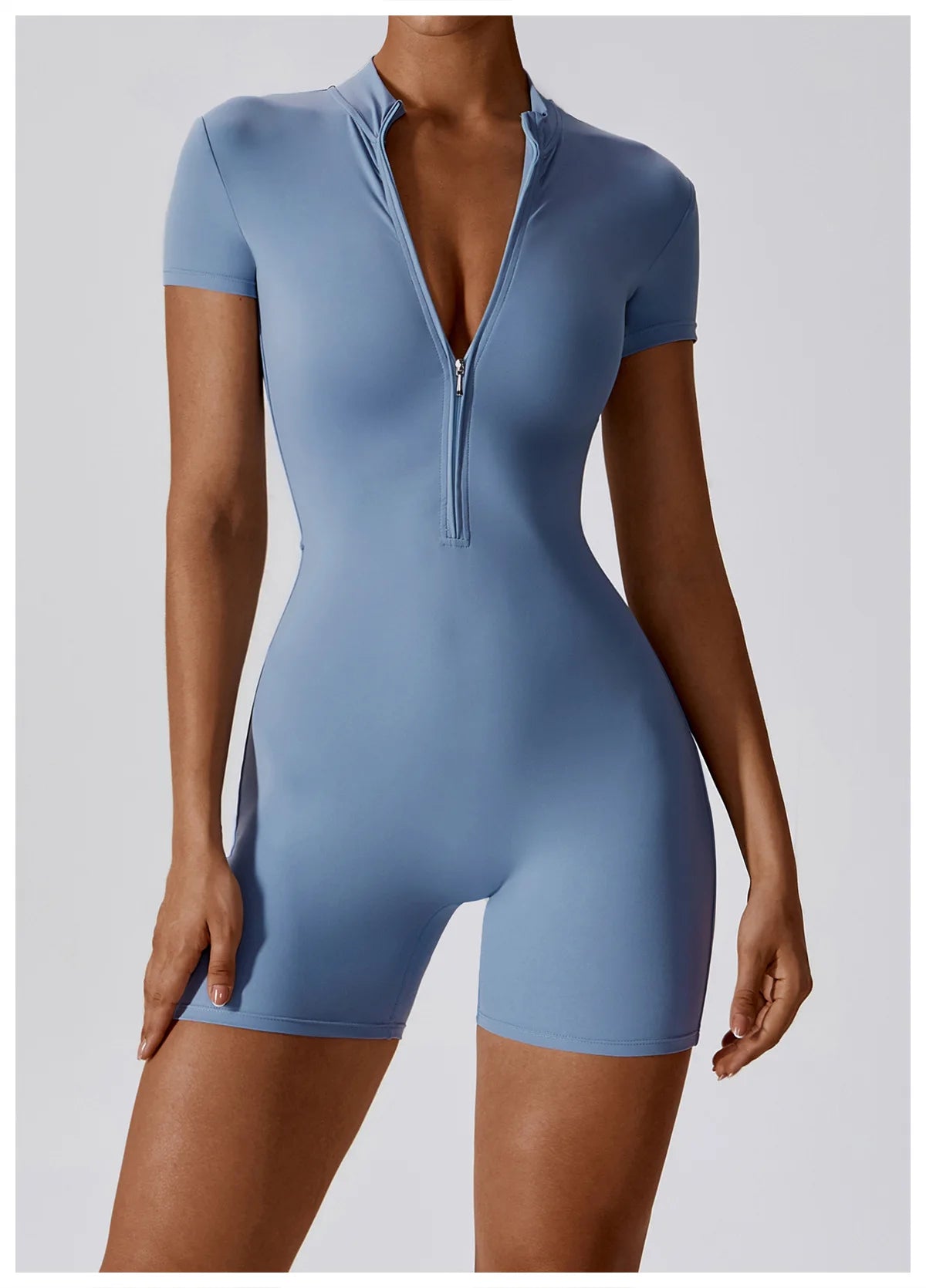 Women's Yoga Jumpsuit – Short Sleeve Zipper Bodysuit for Fitness & Running