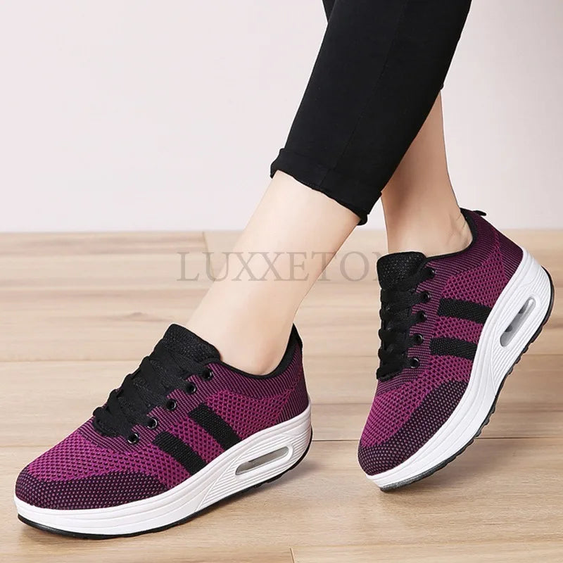 Women's Sports Shoes – Breathable, Lightweight with Thick Sole, Comfortable Casual Outdoor Footwear