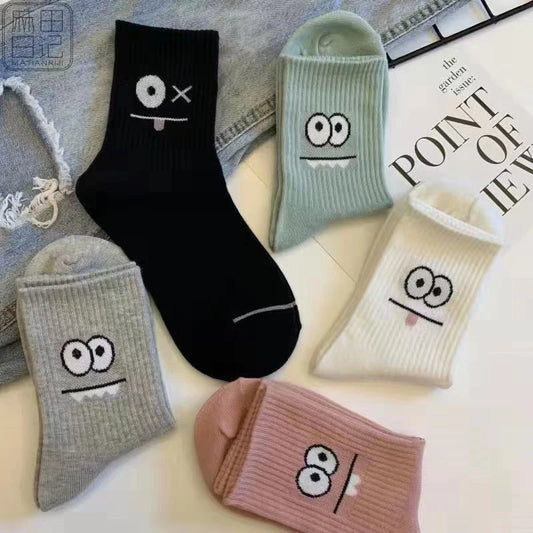 5 Pairs Women's Fun Expression Socks – Comfy Mid-Calf Hosiery