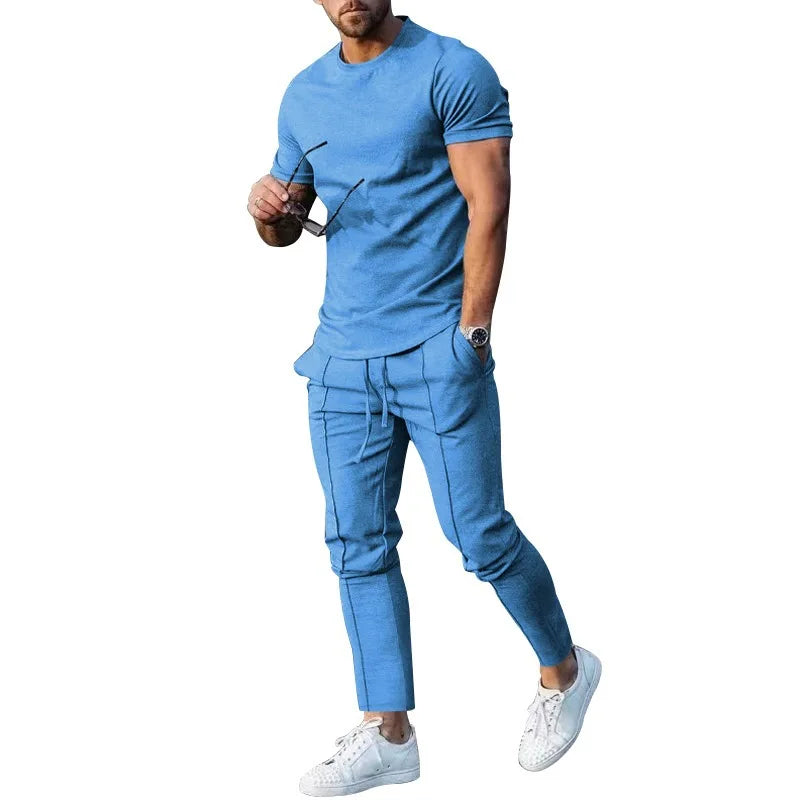 Men's Sports Set – Casual Round Neck Short Sleeve T-Shirt & Shorts