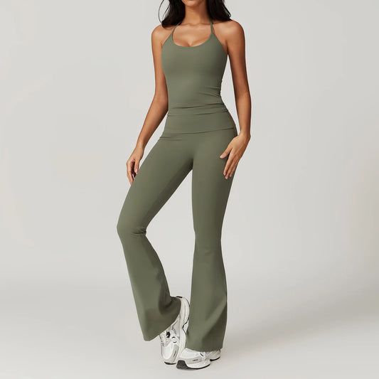 2-Piece Women's Yoga Set – Flared Trousers & Sports Bra Crop Top