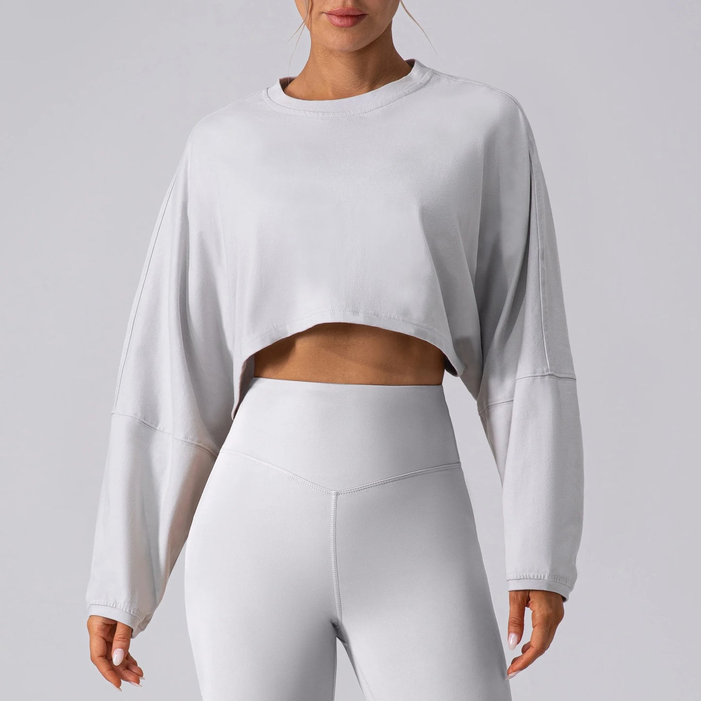 Women’s Long Sleeve Sports Crop Top – Yoga & Gym Workout Shirt