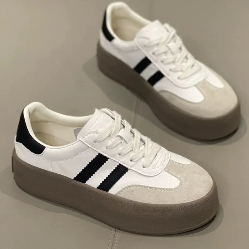 Women's Sports Shoes – Thick Sole, Soft Cowhide Casual Training Sneakers